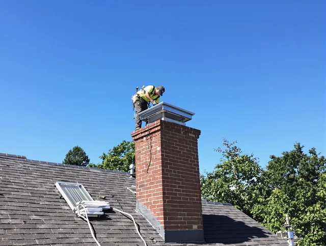 Cypress Chimney Sweep technician measuring a chimney cap in Cypress, CA