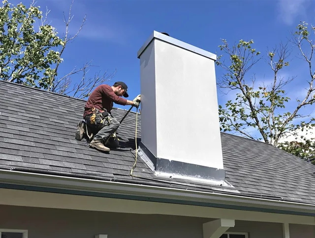 Cypress Chimney Sweep team member finishing chimney construction in Cypress, CA