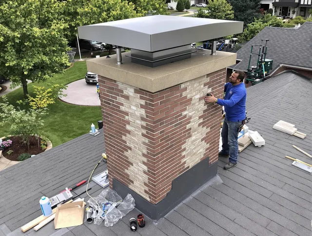 Cypress Chimney Sweep team working on a custom chimney remodel in Cypress, CA