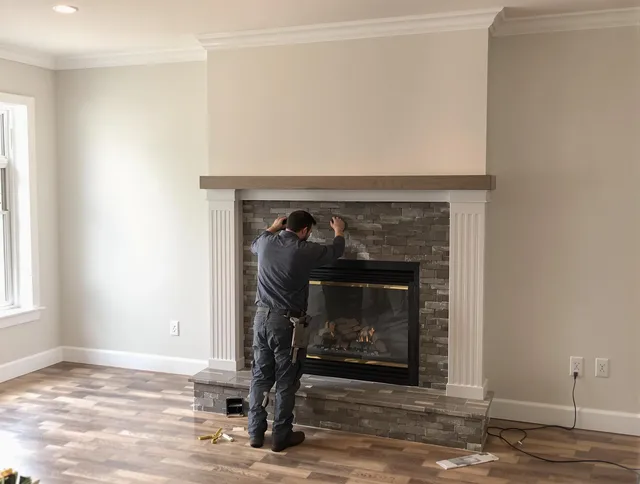 Cypress Chimney Sweep finishing a custom fireplace install in Cypress, CA
